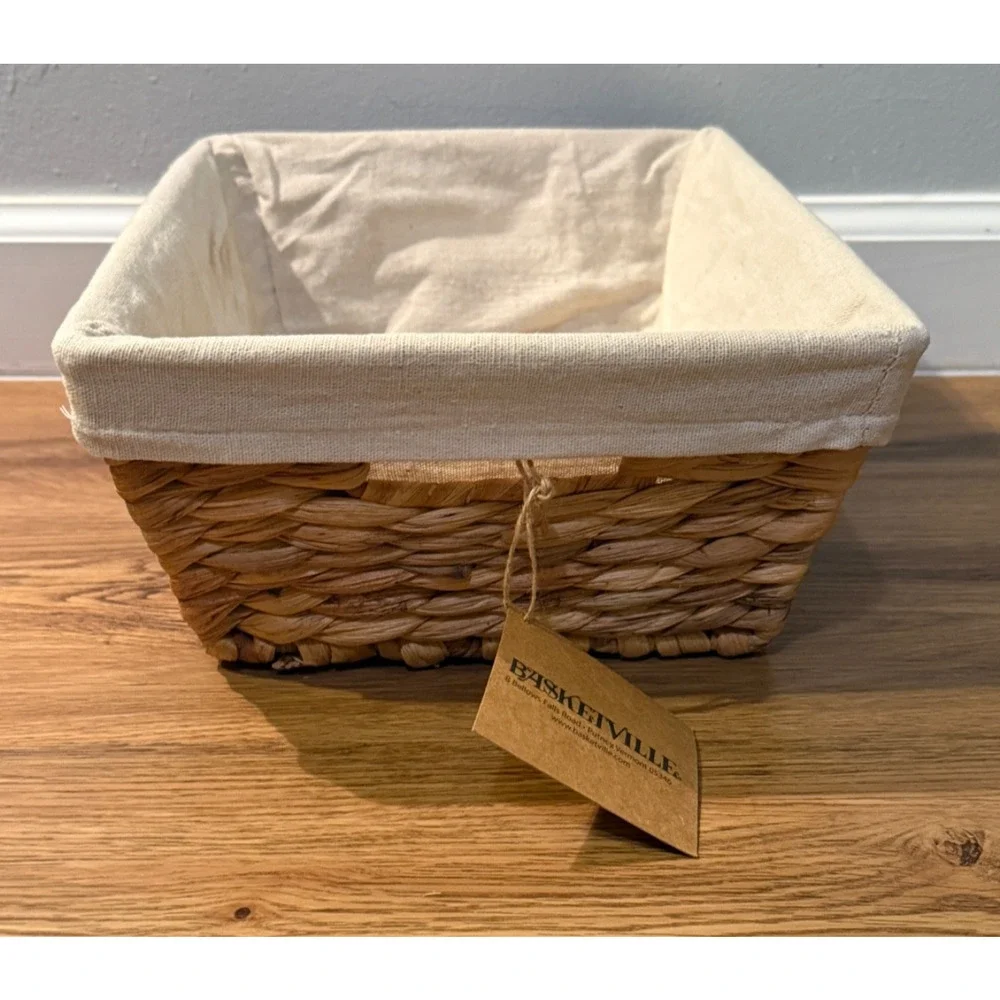 🧺 Basketville VT Basket Storage Set of 3 Wicker Fabric Liner Box New